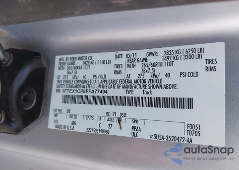 2015 Ford F-150 Xlt from USA, damaged, VIN 1FTEX1CP8FFA77494